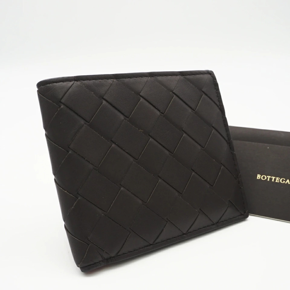 Bottega Veneta Intrecciato Bifold Wallet Calf Leather Red Brown